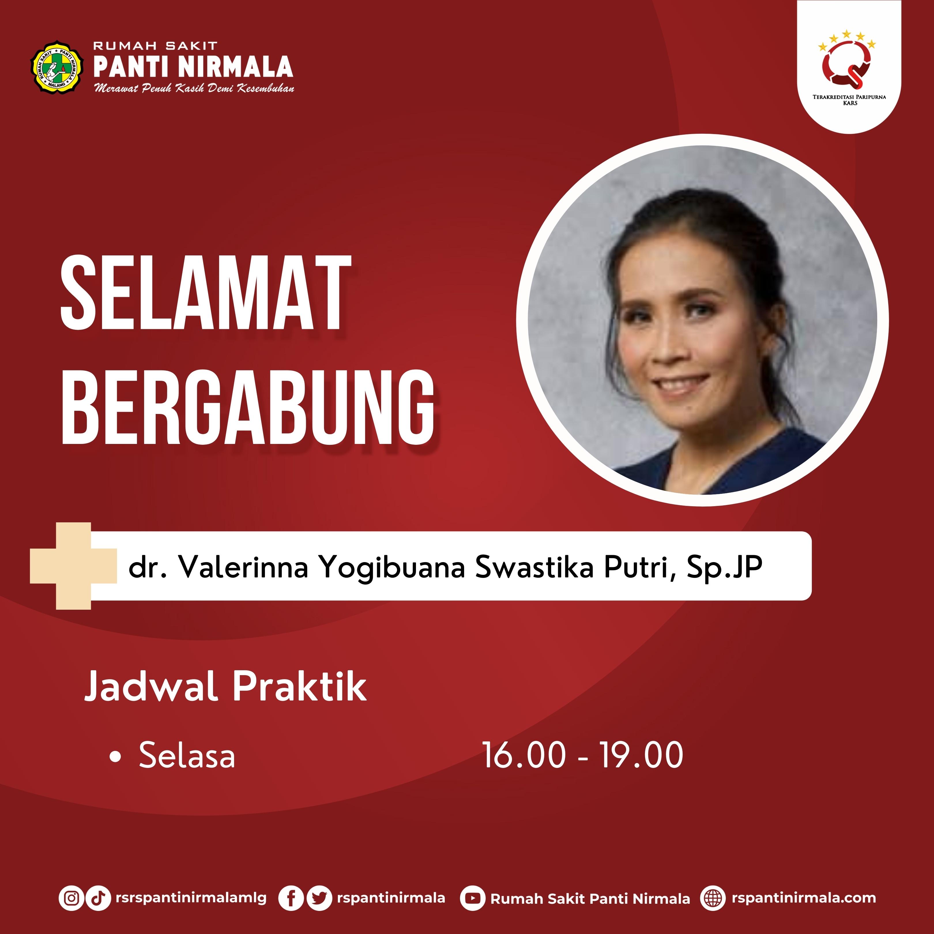 Selamat bergabung di RS Panti Nirmala Malang  dr. Valerinna Yogibuana Swastika Putri, Sp.JP