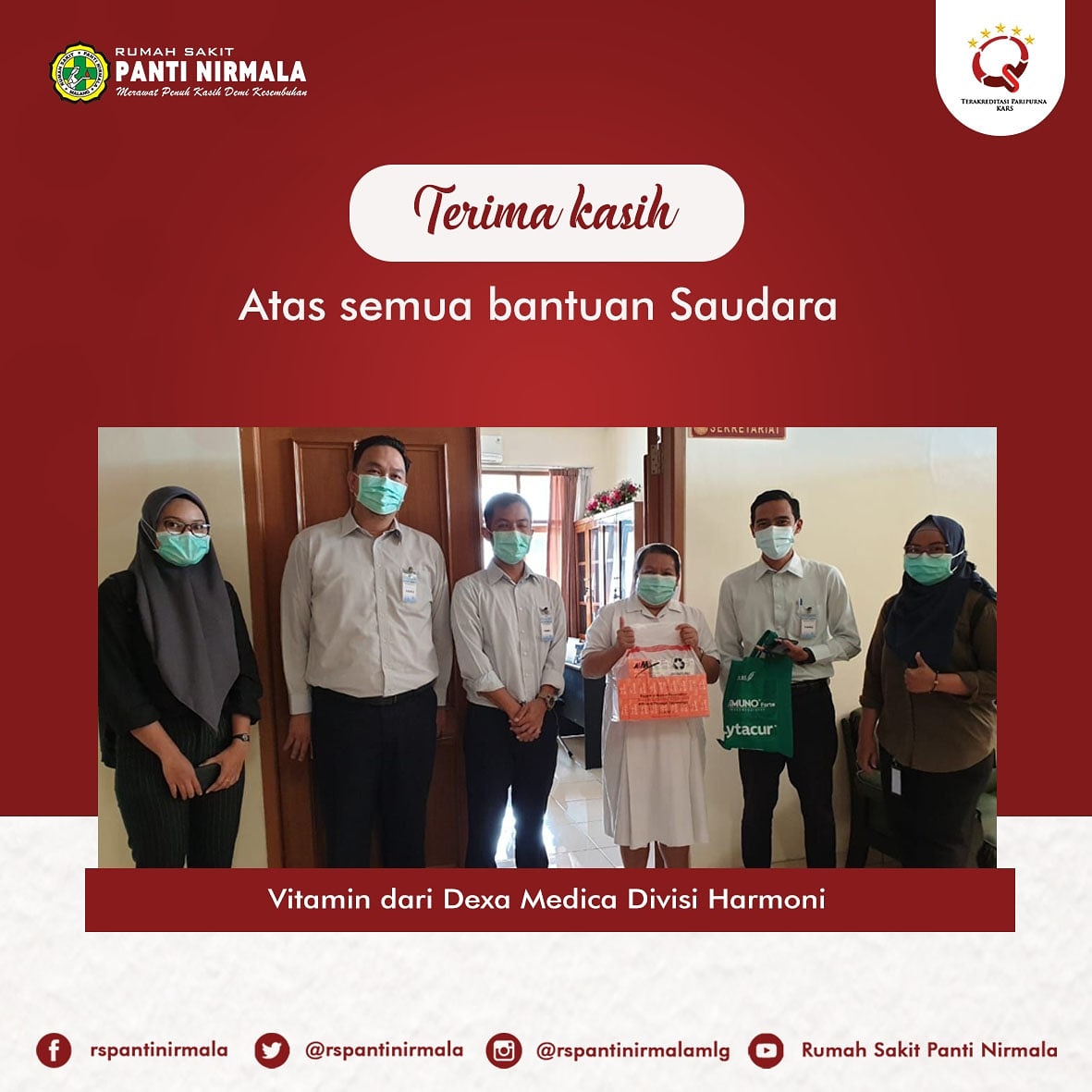 Terima kasih atas semua bantuan Saudara untuk tetap menjadi support system kita dan terima kasih atas penambah imun dan semangat yang telah diberikan pada kami 🙏