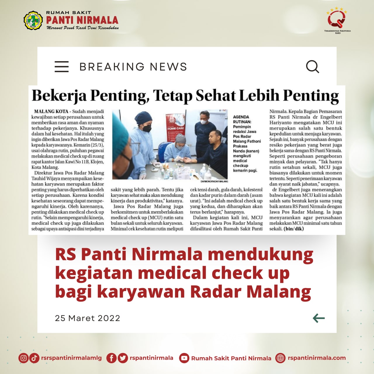 Bekerja Penting, Tetap Sehat Lebih Penting