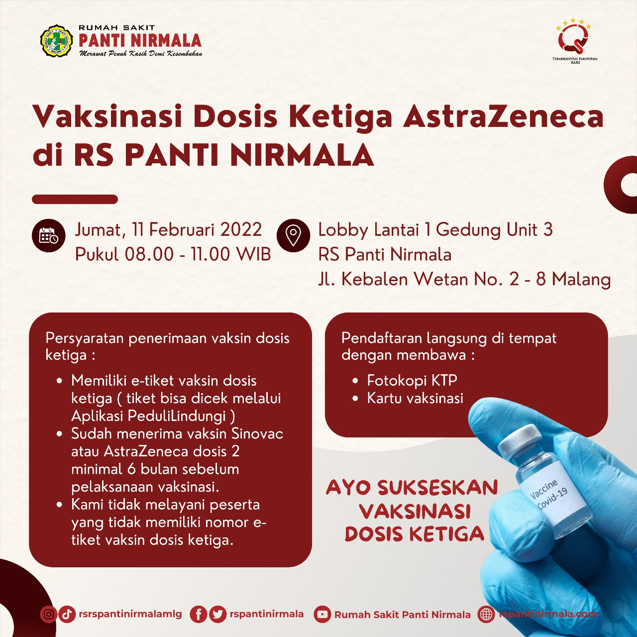 Vaksinasi dosis ketiga AstraZeneca di RS PANTI NIRMALA