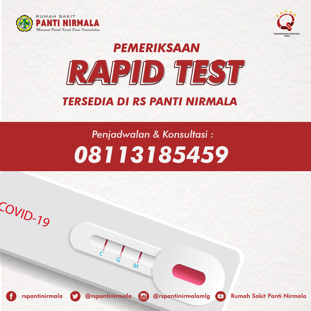 Di RS Panti Nirmala Tersedia Pemeriksaan Rapid Test